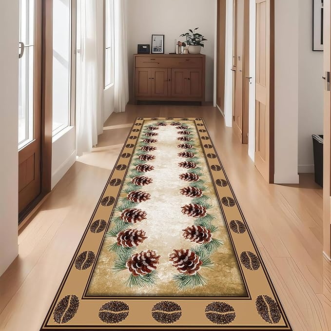 Pinecone Runner Rug,1.3x7ft,American Country Woodland Runner Rugs for Hallway,Vintage Southwestern Farmhouse Decor Carpet Runner for Entrance, Washable Non-Slip Runner Mat for Living Room