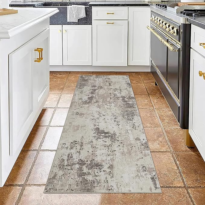 Modern Abstract Runner Rug 2x5 Washable Non Slip Stain Resistant Rug for Bedroom Living Room Non Shedding Low Pile Indoor Floor Cover,Brown Grey