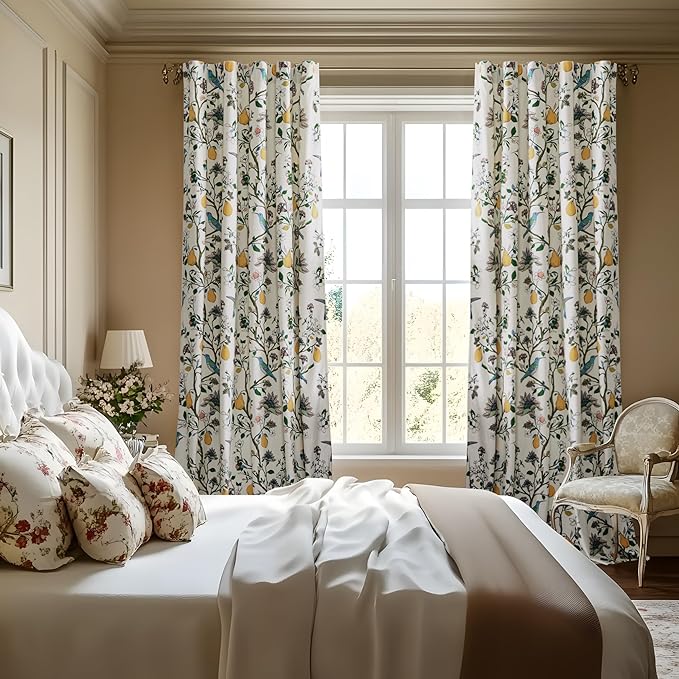 MUSSEL White Vintage Velvet Curtains 96 inches for Living Room,Victorian Whimsical Botanical Floral Blackout Room Darkening Curtain Drapes,2 Panels Mid Century Anthropologie Bedroom Window Curtains