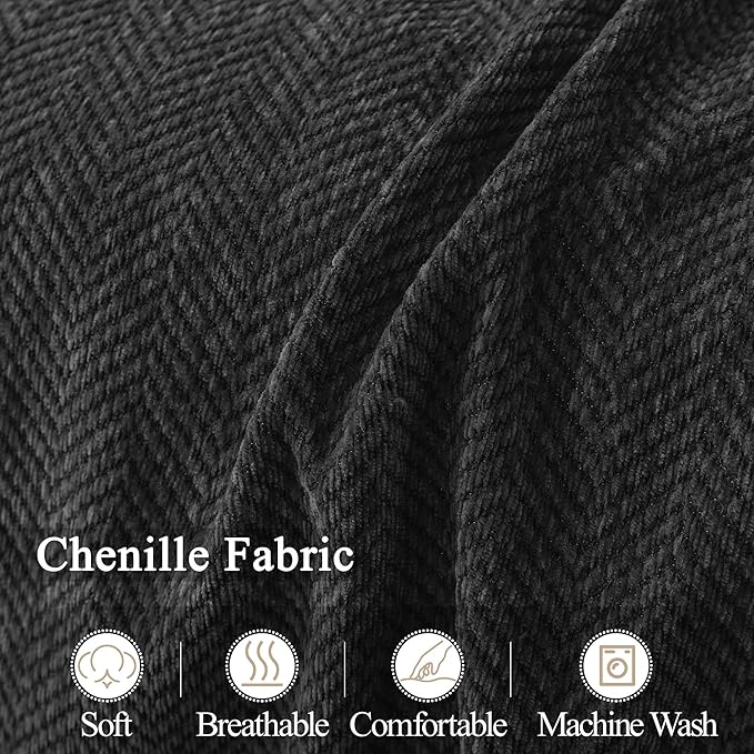 ALIECOM Sectional Couch Covers L Shape Sectional Sofa Cover for Dogs 2 Piece Thick Chenille L Shaped Couch Cover Blanket Chaise Sofa Slipcovers Pet Furniture Protector Washable (XX-Large, Black)
