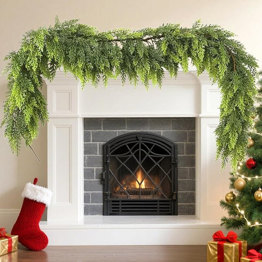 6 ft Christmas Ceda Garlands for Mantel Fireplace, Realistic Pine Garland Thick & Lush Artificial Greenery Green Faux Garland for Table Stairs Window Indoor Outdoor Christmas Holiday Decorations