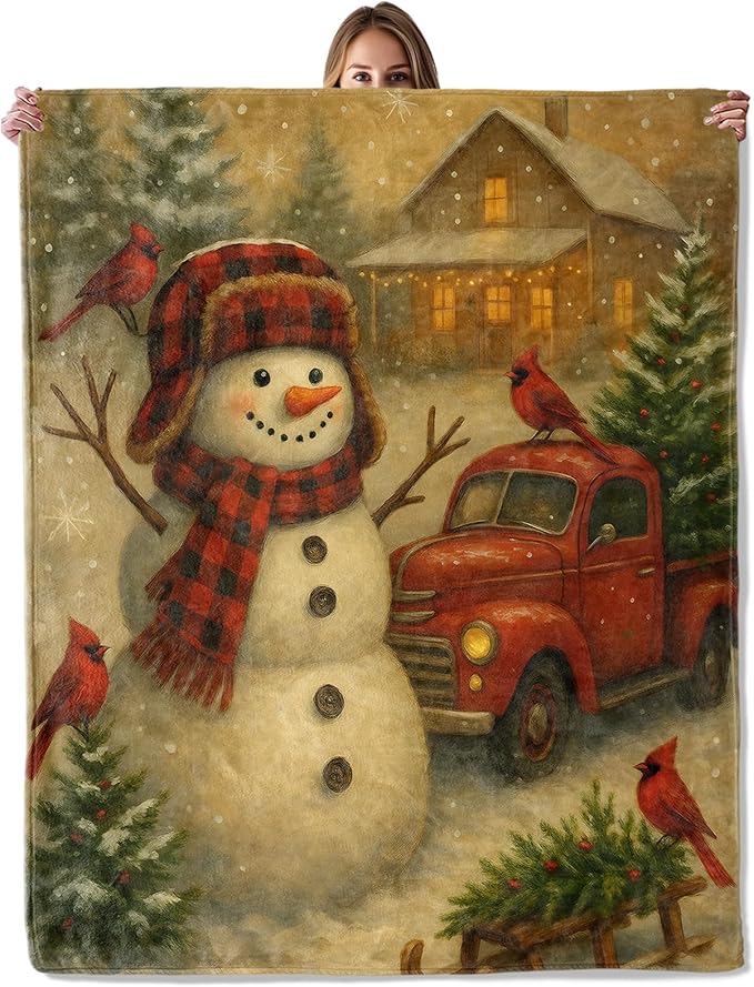 Christmas Snowman Throw Blanket for Adutls Kids, 60x80 in, Cozy Soft Warm Fleece Blankets Gifts for Couch, Camping, Hiking Decor