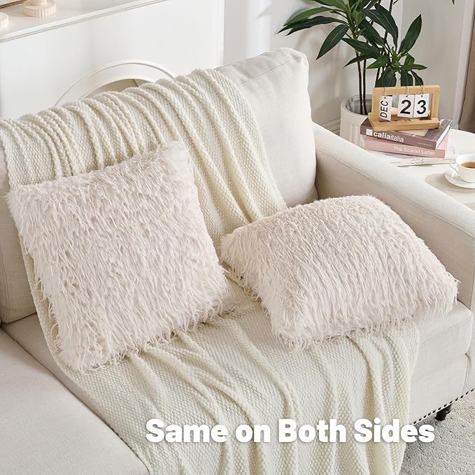 FUTEI Cream White Decorative Throw Pillow Covers 20x20 Inch Set of 2,Soft Fluffy Faux Feather Texture Cushion Cases,Modern Home Luxury Decor for Couch Bed Living Room