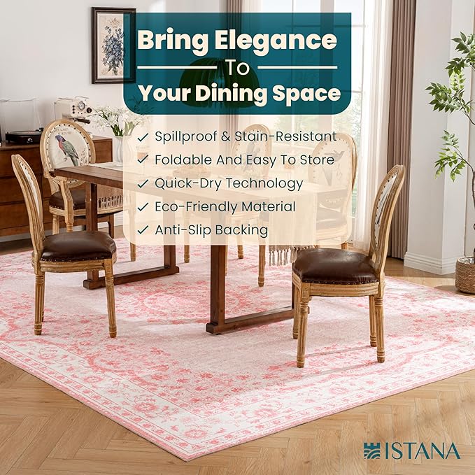 Istana 9x12 Area Rug - Pink 9 x 12 Area Rugs for Living Room - Foldable 9x12 Rugs for Bedroom/Living Room Rug - Stain Resistant Washable & Eco-Friendly Area Rugs