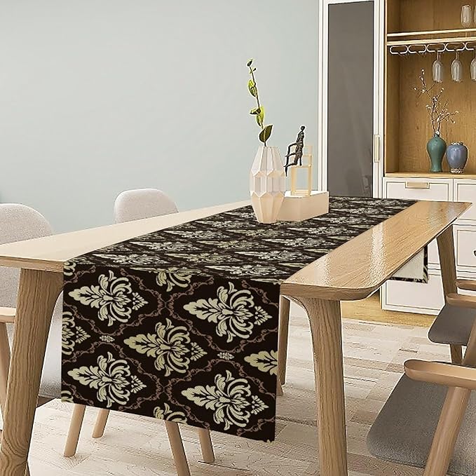 Victorian Vintage Damask Table Runner, Classic Luxurious Pattern Table Runner for Kitchen Dining Weddings Party Decor 13x60in