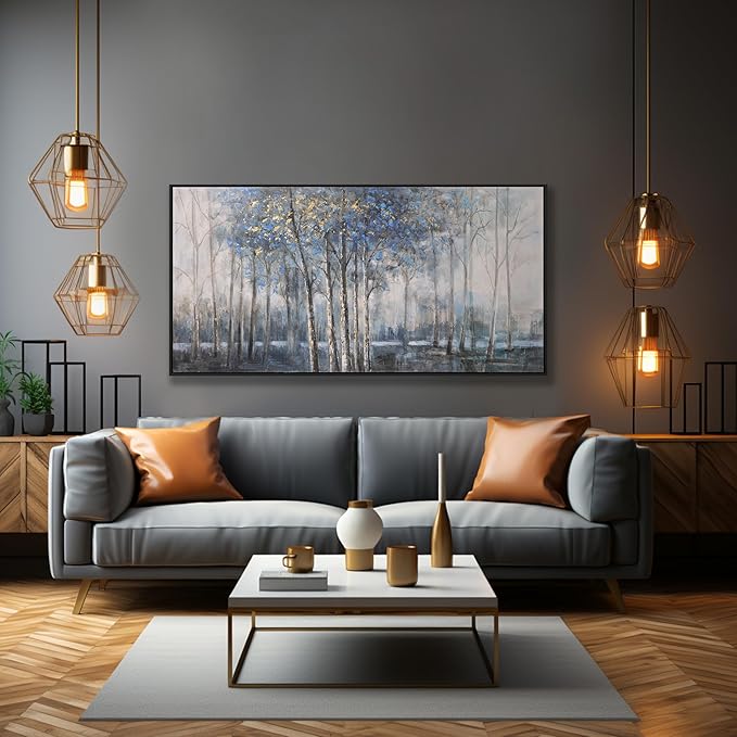 Wall Art Decor Dark Canvas Wall Art Blue Embellishments Plant Grey Misty Forest Abstract Tree Modern Artwork For Living Room Modern Canvas Prints Pictures For Wall Artwork For Bedroom Home Hotel Office Decoration 29x58 Inch