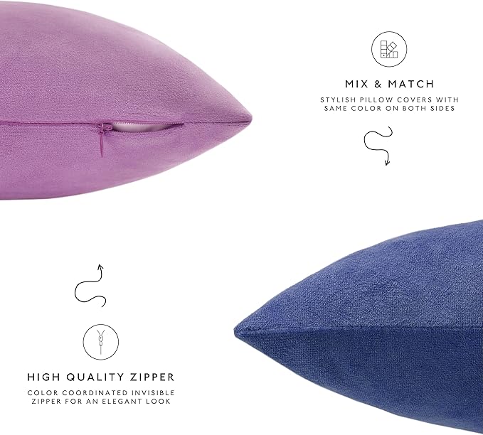 MONDAY MOOSE Decorative Throw Pillow Covers Cushion Cases, Set of 4 Soft Velvet Modern Designs, Mix and Match for Home Decor, Pillow Inserts Not Included (20x20 inch, Purple/Blue)