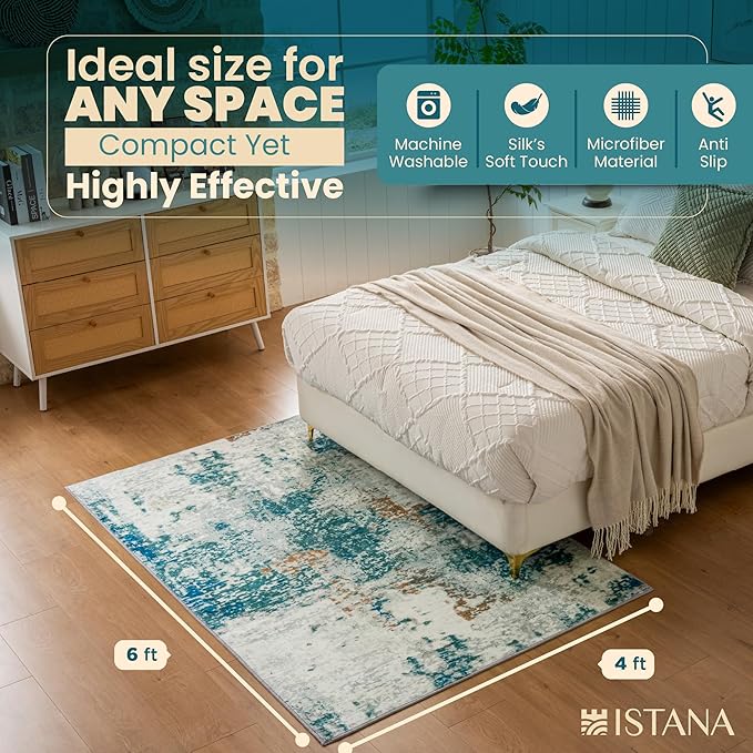 Istana 4x6 Area Rug - Green Rugs for Living Room 4x6 - Foldable Rugs for Bedroom - Stain Resistant Washable Rug - Eco-Friendly Boho Area Rugs - Easy to Clean Living Room Rug 4 x 6
