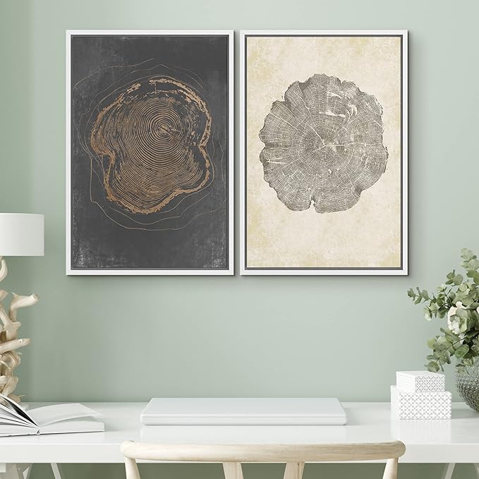 SIGNWIN Framed Canvas Print Wall Art Set Pastel Grunge Forest Tree Rings Abstract Shapes Illustrations Modern Art Decorative Nordic Multicolor for Living Room, Bedroom, Office - 16"x24"x2 White