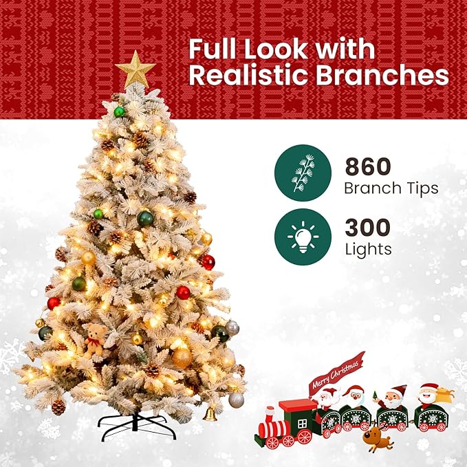 6ft Pre-lit Christmas Tree with Double-Sided Five-Fork PE & PVC Needles, Dense Realistic Pine Design, Easy Assembly Holiday Decoration Tree
