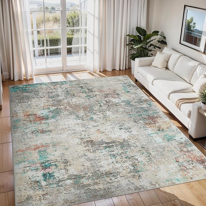 Modern Abstract Area Rug 3x5 Non Slip Non Shedding Rug Low Pile Stain Resistant for Bedroom Living Room,Colorful