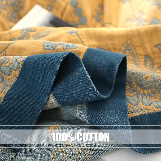 Boho Throw Blanket for Bed 100% Cotton Ultra Soft Rustic Quilt Fall Blanket Floral Printed Farmhouse Decor Bed Blankets,60"×80" All Season Rustic Throw for Sofa Couch Chair
