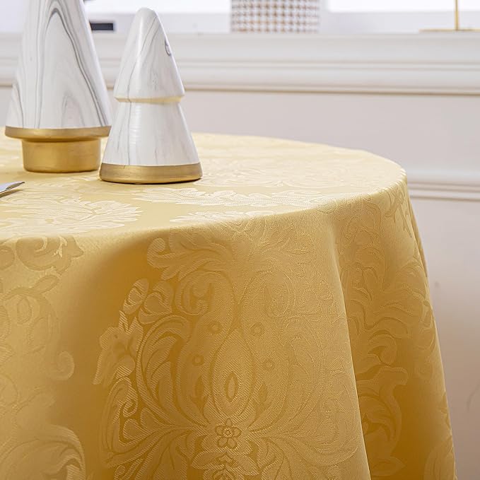 Rectangle Table Cloth Linen Farmhouse Stainproof Waterproof Washable Polyester Oblong Rectangular Fabric Table Cover for Kitchen Dining Dinner (Gold, 70" (Round))
