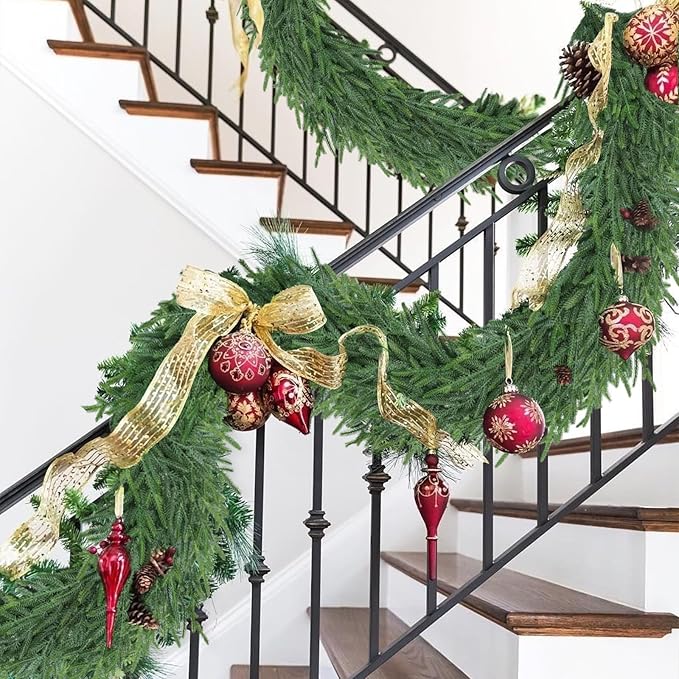 Artgar 24Ft (4 * 6ft) Christmas Pine Garland, 4 Pcs Real Touch Pine Garland, Artificial Realistic Greenery Garlands for Mantle Table Stair Window Porch Indoor Outdoor Winter Xmas Holiday Decorations