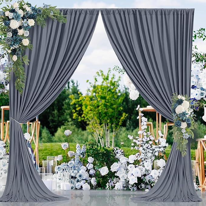 20ft x 10ft Wrinkle Free Charcoal Backdrop Curtain for Parties, 4 Panels 5x10ft Silky Polyester Photo Backdrop Drapes for Wedding Birthday Party Photography Background Backdrop Stand