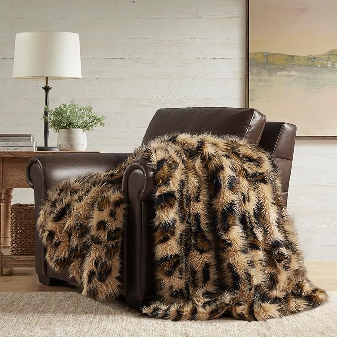 Hyde Lane Faux Fur Throw Blanket, Luxury Fluffy Leopard Blankets for Home Couch Sofa, Fuzzy Plush Animal Coat Color Throws for Decoration, Gift for Women, 50x60