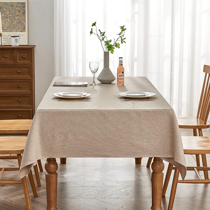 BALCONY & FALCON Rectangle Tablecloth Jacquard Style Water Resistant Table Cover for Dining Kitchen Cafe Parties and Outdoor Use (Beige, 47 x 63 inch)