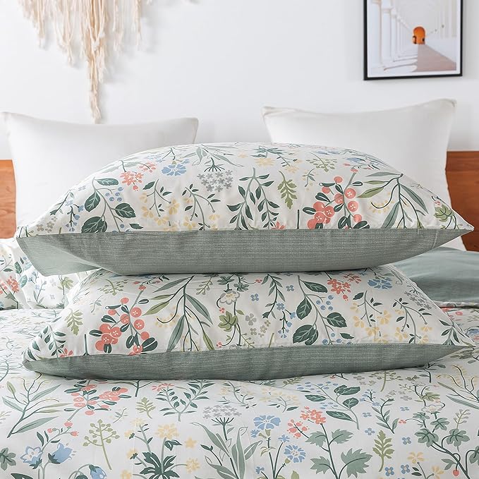 HoneiLife Duvet Cover Twin Size - 100% Cotton Comforter Cover Floral Duvet Cover with Zipper Closure & Corner Ties,2-PCS Wildflower Comforter Cover Sets- Fragrant Grass