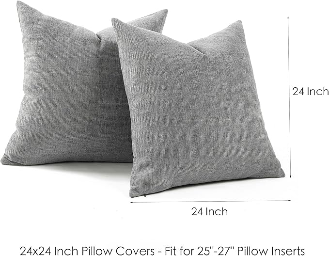 Jepeak 24x24 Inch Decorative Chenille Throw Pillow Covers, Pack of 2 Cozy Concise Pillow Cases Soft Farmhouse Modern Square Cushion Cover for Sofa Couch Bed Home Decor, Gray
