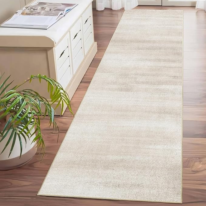 Enkor Runner Rugs for Hallway, 2x8 Washable Soft Non Slip Abstract Rugs for Kitchen, Modern Mat for Entryway Living Room Bedroom Beige & White