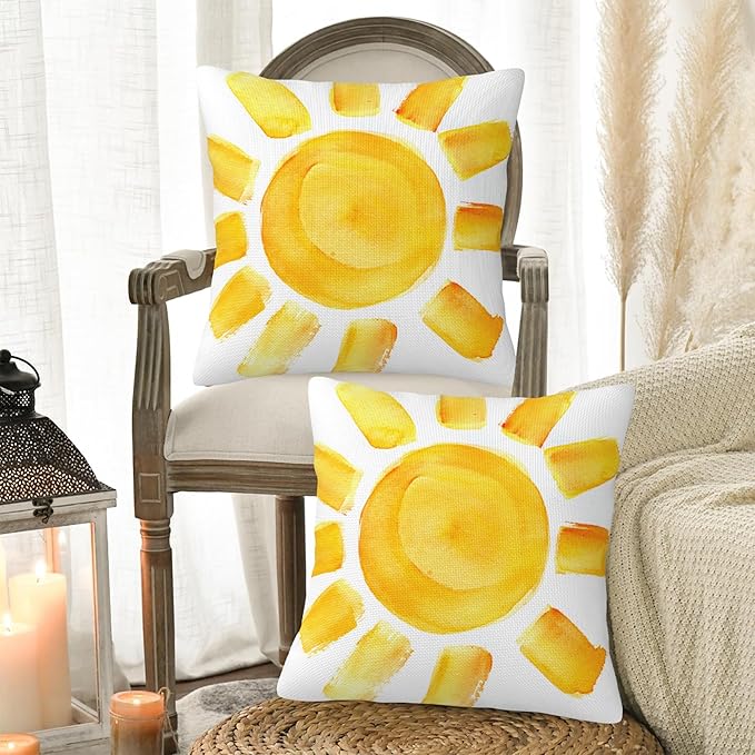 Boho Pillow Covers 18X18, Golden Sun Boho Decorative Throw Pillow Covers, Abstract Sunshine Sunrise Sunset Pillow Cover Pillowcase Cushion Case for Home Sofa Couch Indoor Outdoor Set of 2