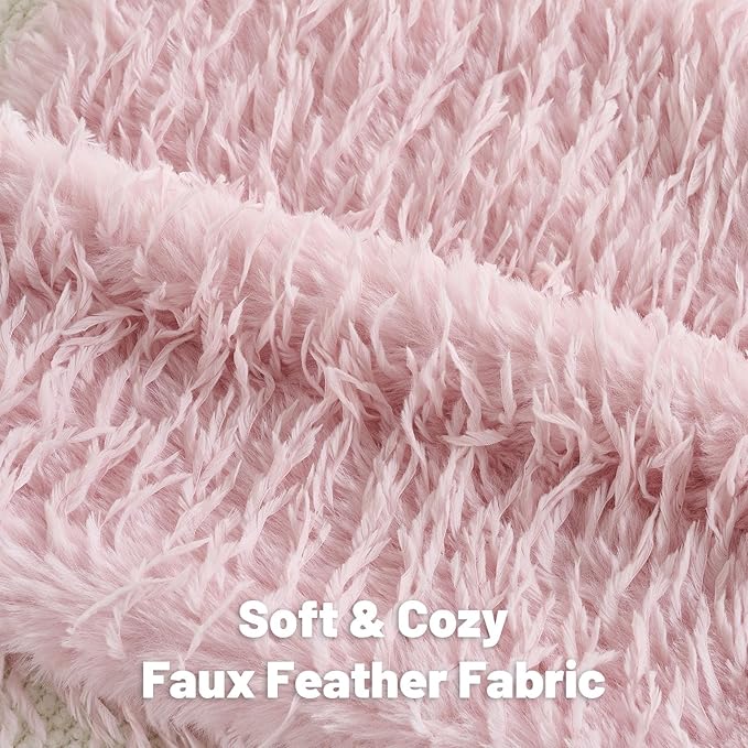 FUTEI Pink Decorative Throw Pillow Covers 24x24 Inch Set of 2,Soft Fluffy Faux Feather Texture European Cushion Cases,Modern Home Luxury Decor for Couch Bed Living Room