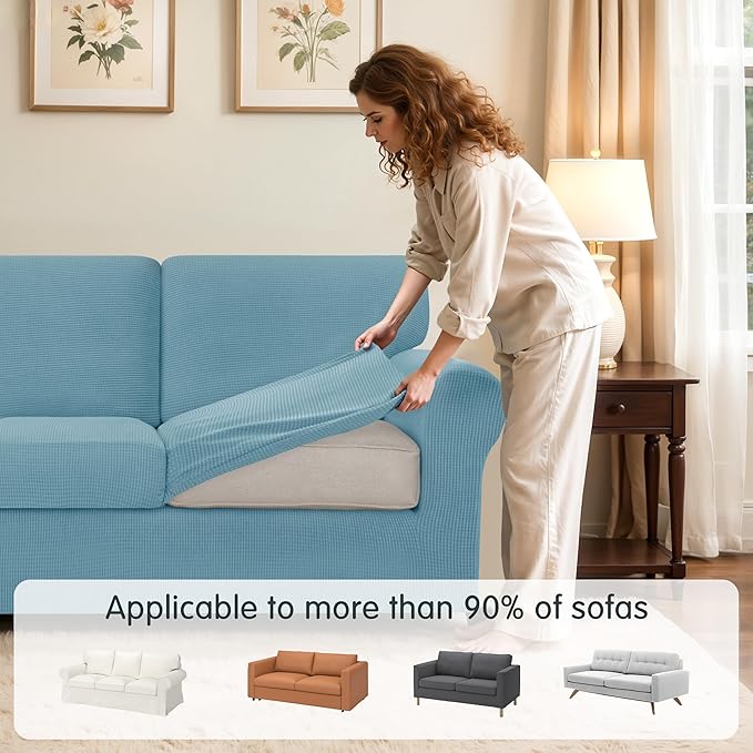 SUBRTEX 5 Pieces Stretch Sofa Slipcover Sets Couch Cover Sets Backrest Cushion Covers Furniture Protector Collection Set for Oversize Sofa Loveseat Chair Slip Covers(Medium, Steel Blue)