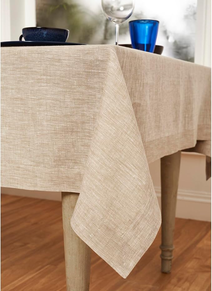 Solino Home Linen Tablecloth 54 x 72 Inch - 100% Pure Linen Champagne Beige Table Cloth for Rectangle Tables - Athena, Machine Washable Tablecloth for Fall, Autumn, Thanksgiving, Christmas, Holiday