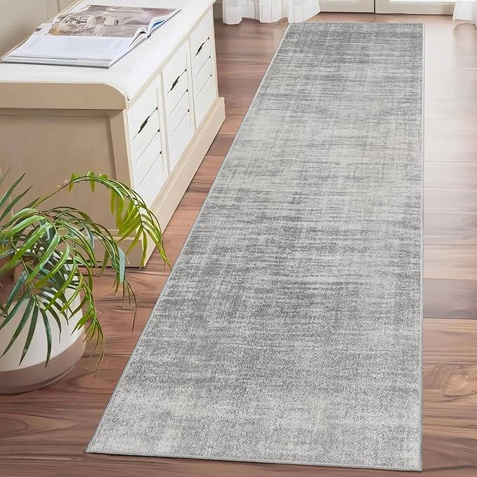Enkor Runner Rugs for Hallway, 2x8 Washable Soft Non Slip Abstract Rugs for Kitchen, Modern Mat for Entryway Living Room Bedroom Light Grey