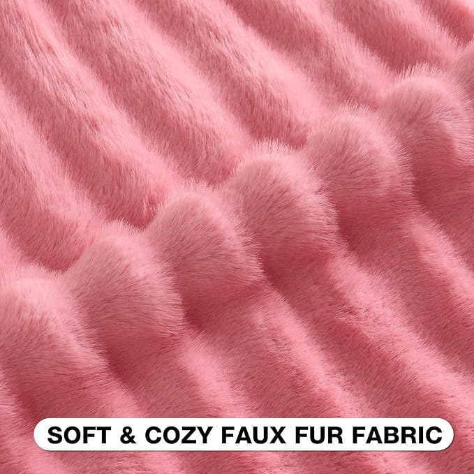 FUTEI Hot Pink Decorative Throw Pillow Covers 24x24 Inch Set of 2,Soft Fluffy Faux Rabbit Fur Dyeing Striped Textured European Cushion Case,Modern Home Decor for Couch Bed Living Room