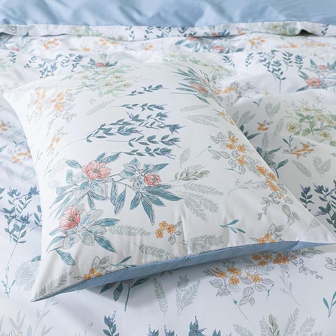HoneiLife Floral Duvet Cover King - 100% Cotton Comforter Cover, Wildflower Bedlinen Set with Zipper Closure & Corner Ties, Botanical Comforter Cover Sets 3-pcs