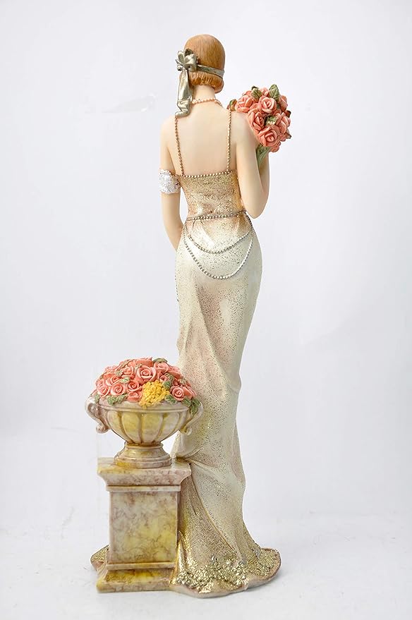 Comfy Hour Glamour Elegance Victorian Style Lady Collection Elegant Slim Lady Holding A Bunch of Flowers Collectible Figurine, 13-inch Height, Gold, Polyresin
