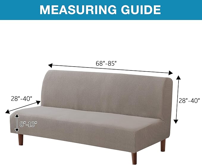 Flamingo P Stretch Armless Futon Cover - Full Queen Couch Slipcover, Sofa Bed Protector With Elastic Bottom - Soft Thick Jacquard, Taupe