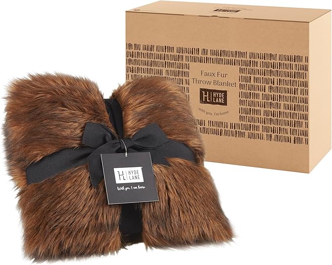 Hyde Lane Faux Fur Throw Blanket - Ultra Long Pile, Luxury Fluffy Bear Brown with Black Tipped Blankets, Fuzzy Plush Animal Coat Color Throws for Sofa Couch, Gift for Women, 50x60