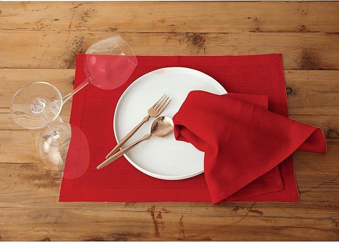 Solino Home Red Linen Napkins Set of 4-100% Pure Linen Cloth Washable Dinner Napkins 20 x 20 Inch for Christmas, Holiday, Winter, New Year - Fete
