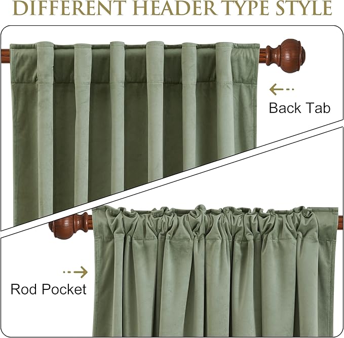 StangH Sage Green Velvet Curtains 90 inches Holiday Decor Backdrops for Christmas Party, Solid Room Darkening Drapes Temperature Balance Room Dividers for Living Room/Hallway, W42x L90, 2 Panels