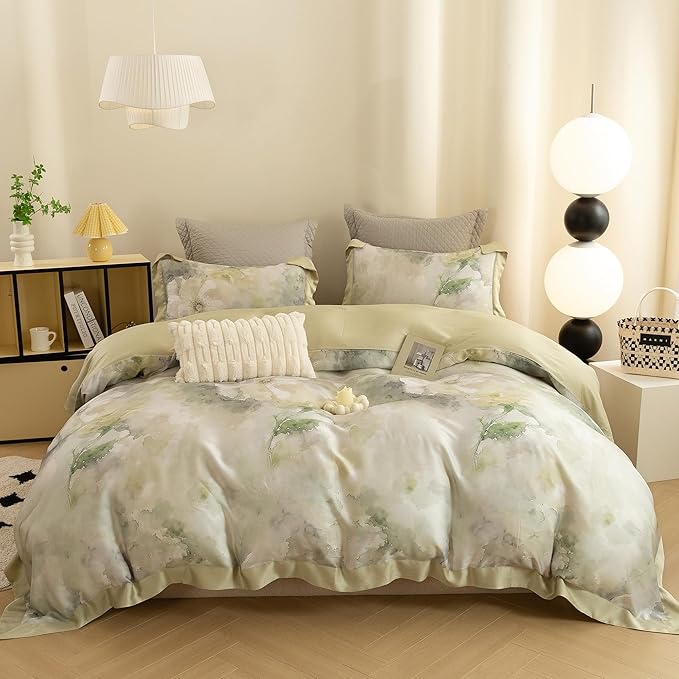 ECOCOTT Bedding 3-Piece Duvet Cover Set Queen Size, Silky Soft 100% Lyocell, Hypoallergenic & Eco-Friendly, Whispering Blooms Floral Pattern, Cooling & Breathable for Hot Sleepers