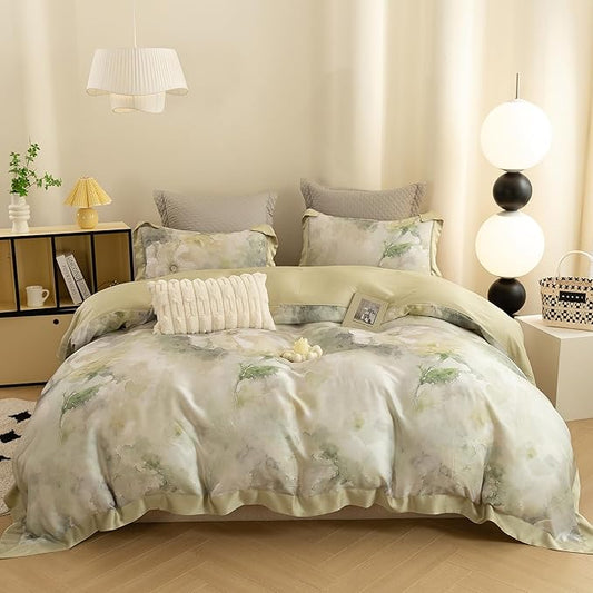 ECOCOTT Bedding 3-Piece Duvet Cover Set Queen Size, Silky Soft 100% Lyocell, Hypoallergenic & Eco-Friendly, Whispering Blooms Floral Pattern, Cooling & Breathable for Hot Sleepers