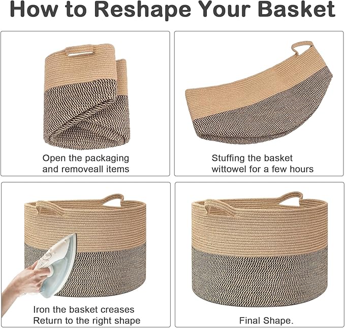 Large Blanket Basket for Organizing,115L Closet Organizers and Storage Bins Box for Shelves Woven Rope Storage Baskets,Living Room,Bedroom,Dorm,Laundry room (Dark Blue)