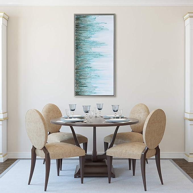 Empire Art Direct Abstract Wall Art Textured Hand Painted Canvas by Martin Edwards, Champagne Silver Frame, 24" x 48", Green Frequency