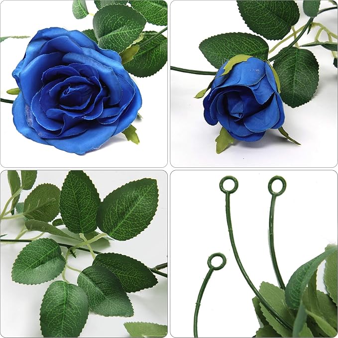 U'Artlines 5 Pack Artificial Royal Blue Rose Vines Floral Garlands Total 32.5 Ft Fake Vine Silk Flower Garland for Indoor Outdoor Home Wedding Arch Garden Wall Decoration