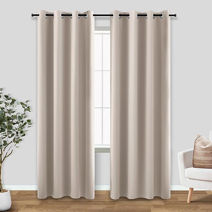 Greige Beige Blackout Curtains 84 Inches Long for Living Room Elegant Modern Grommet Warm Grey Neutral Linen Earth Tone Keep Cold Air Dark Out Tan Curtain for Bedroom,Khaki Greyish Stone,84 Length