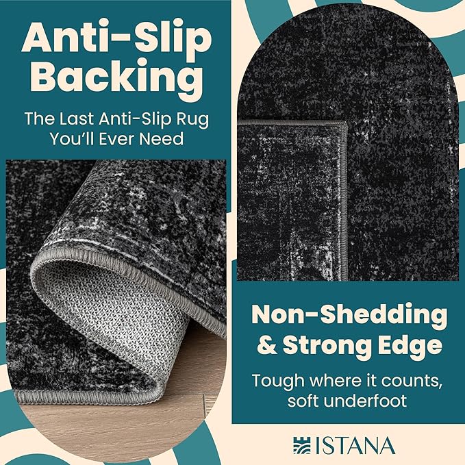 Istana 5x7 Area Rug - Black Rugs for Living Room 5x7 - Foldable Rugs for Bedroom - Stain Resistant Washable Rug - Eco-Friendly Boho Area Rugs - Easy to Clean Living Room Rug