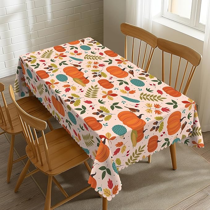 Fall Pumpkin Tablecloth Autumn Harvest Pumpkin Table Cloth Maple Leaf Thanksgiving Rectangle Tablecloth 54×72 Inch Washable Table Cover for Kitchen Dining Room Party Decoration