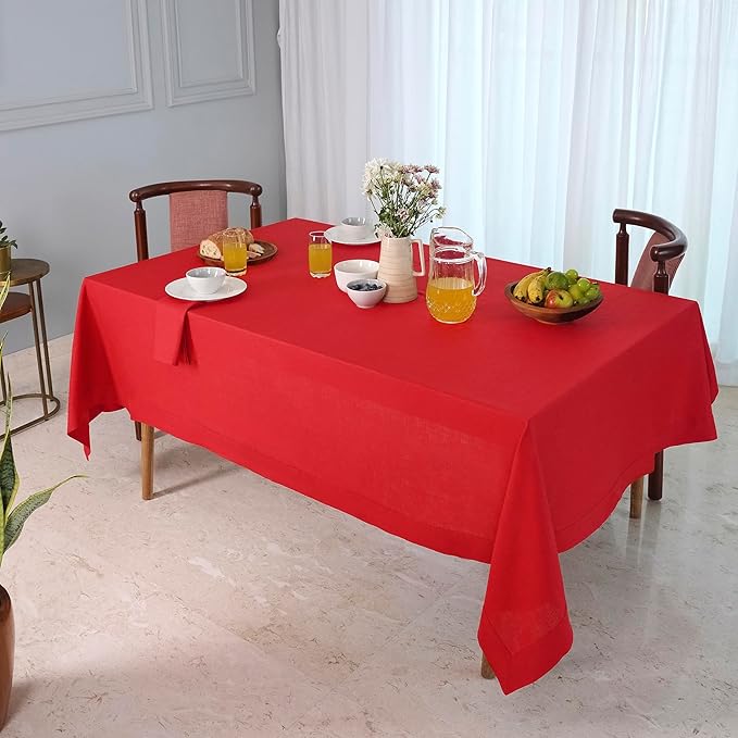 D'Moksha Homes Linen Tablecloth 60 x 120 Inch - 100% Pure Linen Bright Red Table Cloth for Rectangle Tables - Machine Washable Cloth Tablecloth for Fall, Thanksgiving, Christmas, Holiday