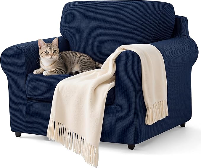 SUBRTEX 3 Pieces Stretch Sofa Slipcover Sets Couch Cover Sets Backrest Cushion Covers Furniture Protector Collection Set for Oversize Sofa Loveseat Chair Slip Covers(Small, Navy)