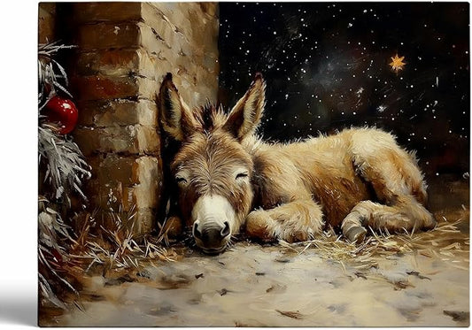 Rustic Holiday Wall Art,Christmas Donkey Nativity Print,Vintage Christian Christmas Religious Prints for Church Cottagecore Decor