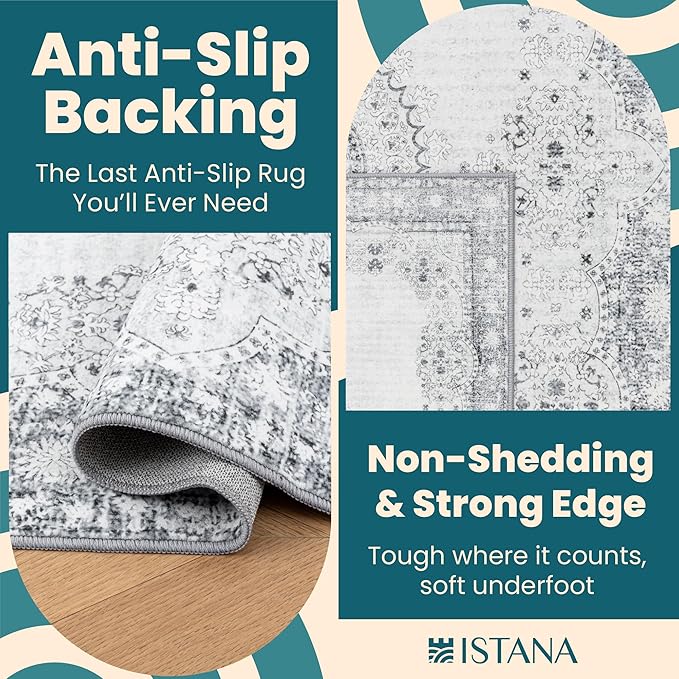 Istana 8x10 Area Rug - Grey/Gold 8x10 Rugs for Living Room - Foldable Rugs for Bedroom - Stain Resistant Washable Rug - Eco-Friendly Area Rugs - Easy to Clean Living Room Rug