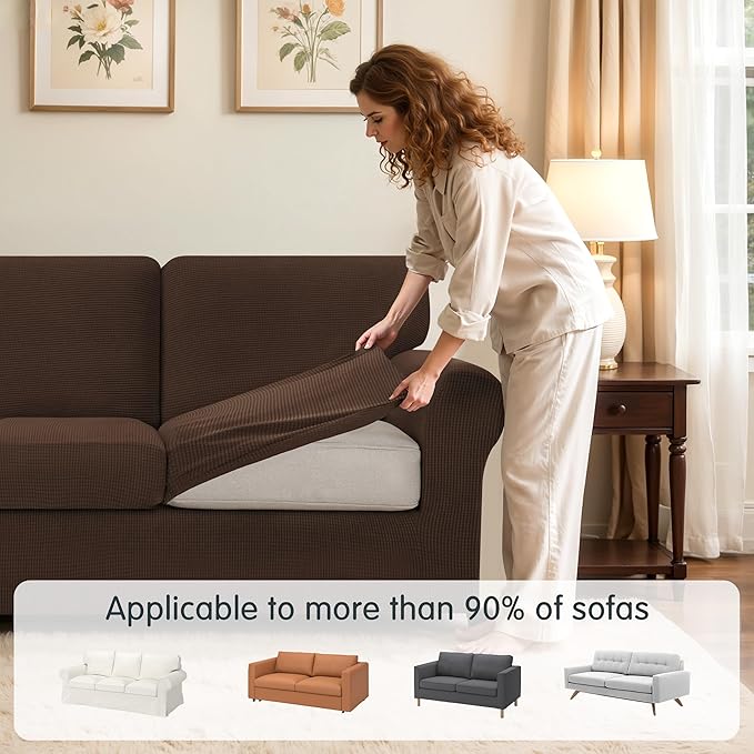 SUBRTEX 5 Pieces Stretch Sofa Slipcover Sets Couch Cover Sets Backrest Cushion Covers Furniture Protector Collection Set for Oversize Sofa Loveseat Chair Slip Covers(Medium, Chocolate)