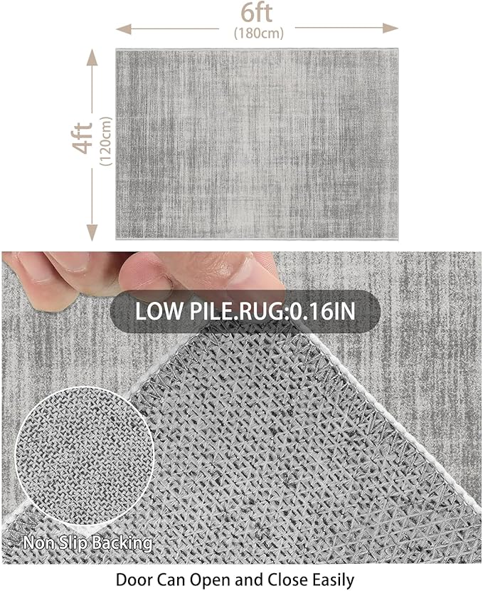 Enkor Area Rugs 4x6 Washable Non Slip Abstract Soft Rugs for Living Room Bedroom, Modern Mat for Kitchen Entryway Light Grey
